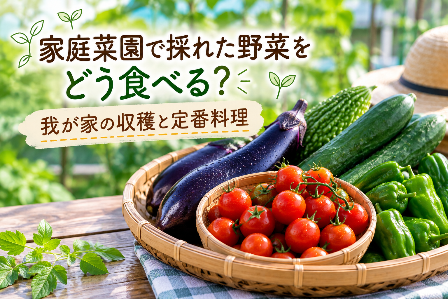 家庭菜園で収穫した野菜と我が家の定番料理