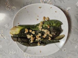 家庭菜園で採れた長ナスのお浸し