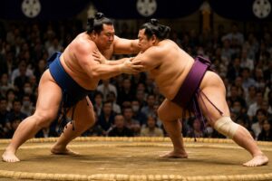 土俵で組み合う力士
