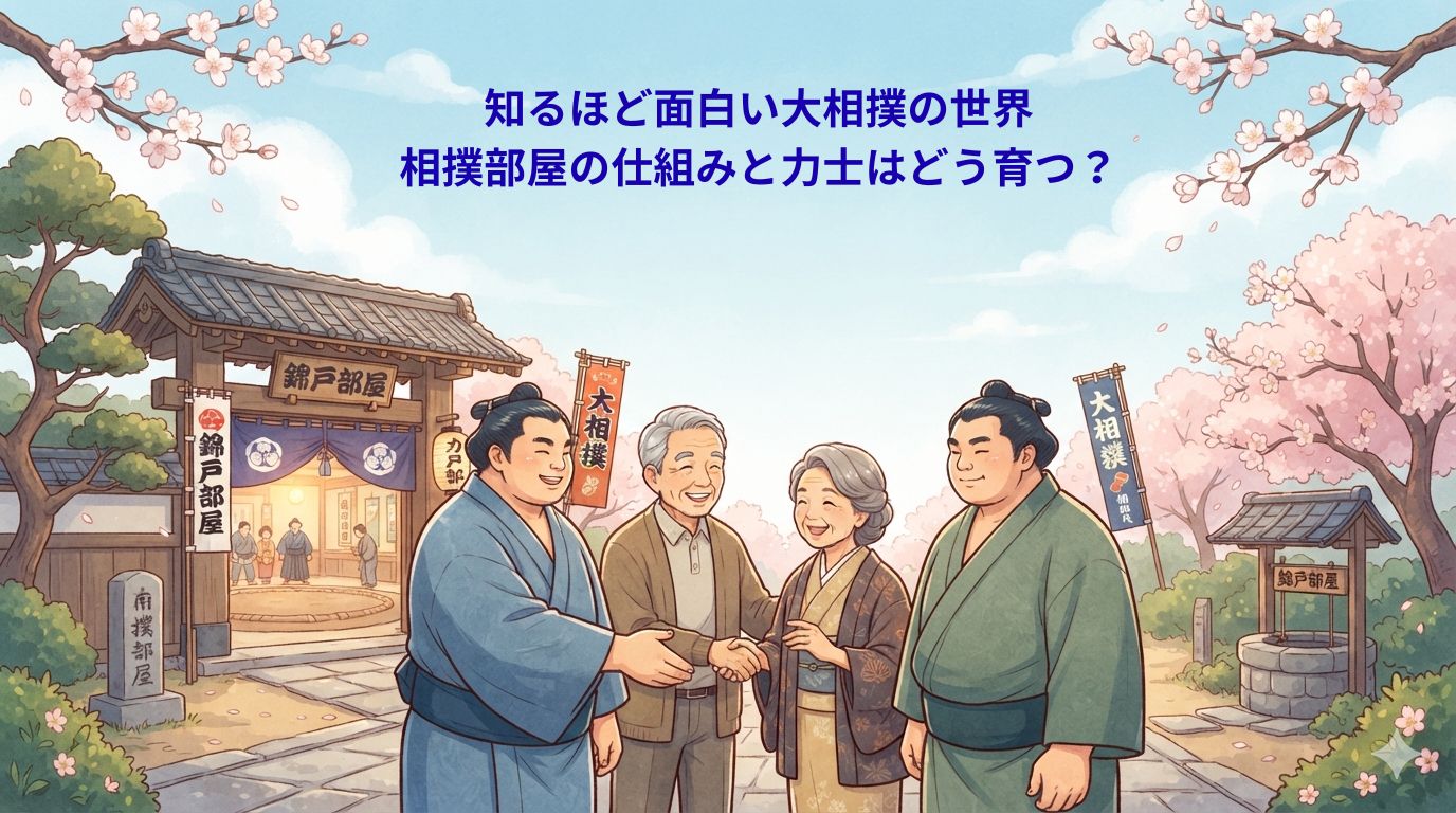 相撲を楽しむ老夫婦イメージ